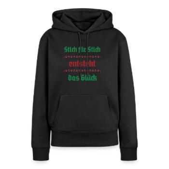 Stich für Stich entsteht das Glück - Frauen Premium Bio Hoodie - Schwarz - Vorne - Julia (174cm)