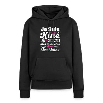 Je Suis Kinésithérapeute je fais des miracles - Sweat à capuche Premium bio Femme - noir - Devant - Julia (174cm)