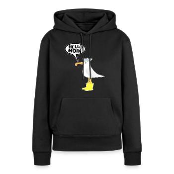Hello Seagull Gummistiefel Hello Moin - Frauen Premium Bio Hoodie - Schwarz - Vorne - Julia (174cm)