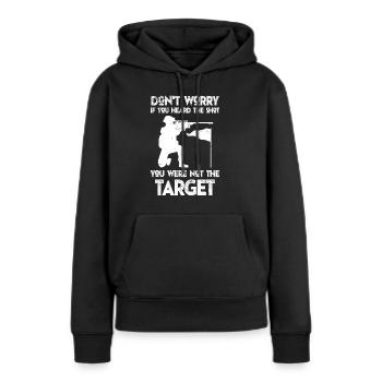Entendu le coup de feu Jamais la cible Sniper - Sweat à capuche Premium bio Femme - noir - Devant - Julia (174cm)
