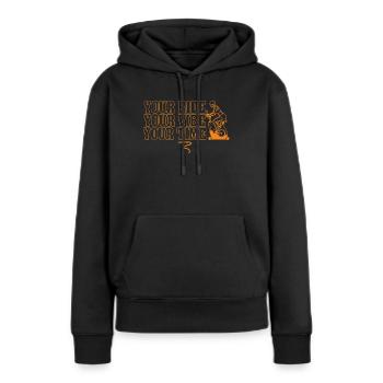 Votre balade Votre vibe Votre temps - Sweat à capuche Premium bio Femme - noir - Devant - Julia (174cm)