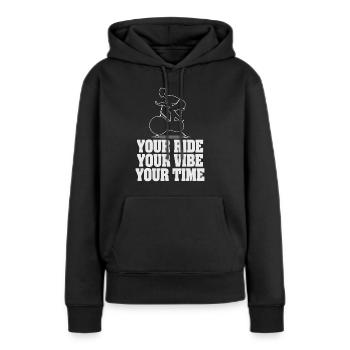 Votre balade Votre vibe Votre temps - Sweat à capuche Premium bio Femme - noir - Devant - Julia (174cm)