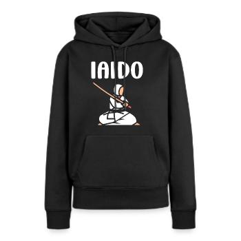 iaido - Sweat à capuche Premium bio Femme - noir - Devant - Julia (174cm)