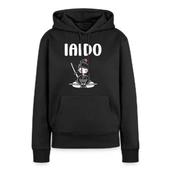 iaido - Sweat à capuche Premium bio Femme - noir - Devant - Julia (174cm)
