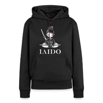 iaido - Sweat à capuche Premium bio Femme - noir - Devant - Julia (174cm)