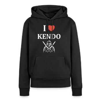 KENDO - Sweat à capuche Premium bio Femme - noir - Devant - Julia (174cm)