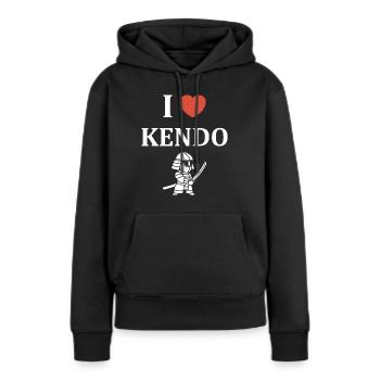 KENDO - Sweat à capuche Premium bio Femme - noir - Devant - Julia (174cm)