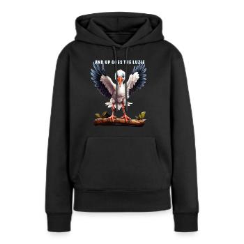 STORCH AND UP GOES THE LUCIE - Frauen Premium Bio Hoodie - Schwarz - Vorne - Julia (174cm)