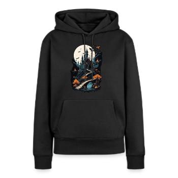 Château hanté effrayant Château hanté magique - Sweat à capuche Premium bio Femme - noir - Devant - Julia (174cm)