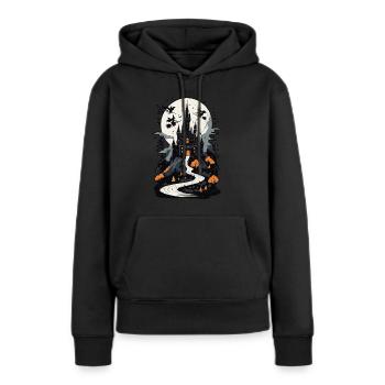 Château hanté effrayant Château hanté magique - Sweat à capuche Premium bio Femme - noir - Devant - Julia (174cm)