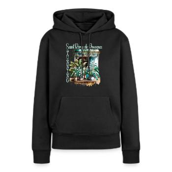 Magnifique jardin floral de Saint Rémy-de-Provence - Sweat à capuche Premium bio Femme - noir - Devant - Julia (174cm)