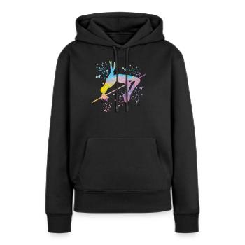 Saut en hauteur Aquarelle Saut en hauteur - Sweat à capuche Premium bio Femme - noir - Devant - Julia (174cm)