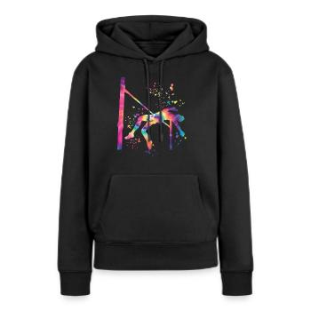 Saut en hauteur Aquarelle Saut en hauteur - Sweat à capuche Premium bio Femme - noir - Devant - Julia (174cm)