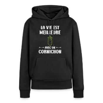 cornichon - Sweat à capuche Premium bio Femme - noir - Devant - Julia (174cm)
