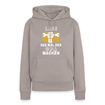 Découvrez notre « Laisse papa le faire » - Sweat à capuche Premium bio Femme - taupe - Devant - Julia (174cm)