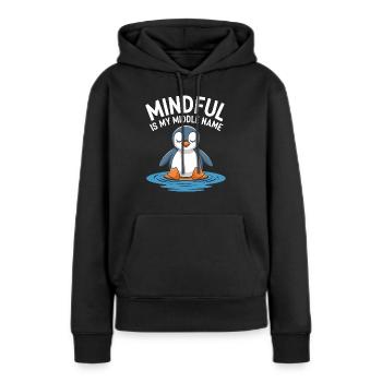 Méditation pingouin consciente Relaxation - Sweat à capuche Premium bio Femme - noir - Devant - Julia (174cm)
