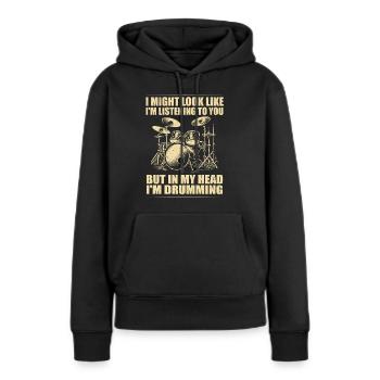 Batteur Drummer Drums Drumsticks Drumming - Sweat à capuche Premium bio Femme - noir - Devant - Julia (174cm)