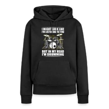 Batteur Drummer Drums Drumsticks Drumming - Sweat à capuche Premium bio Femme - noir - Devant - Julia (174cm)