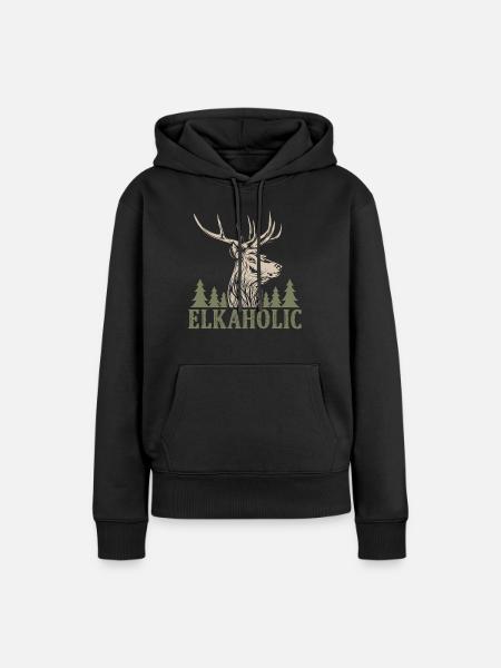 Elchjagd Elkaholische Jäger - Frauen Premium Bio Hoodie - Schwarz