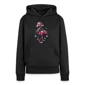 Flamant rose drôle avec décoration de Noël - Sweat à capuche Premium bio Femme - noir - Devant - Julia (174cm)