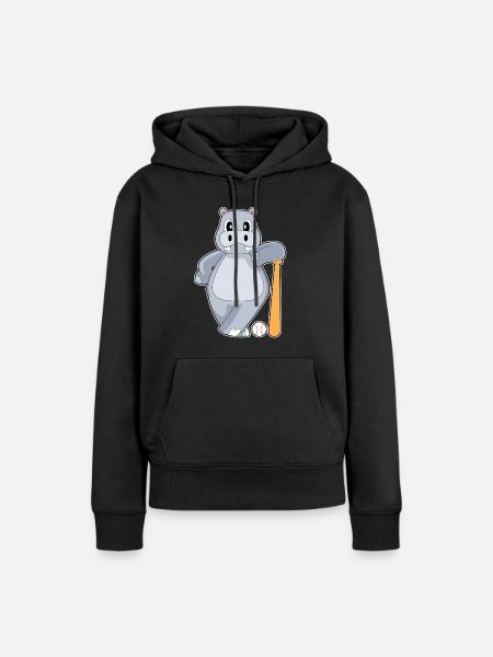 Nilpferd Baseball Baseballschläger - Frauen Premium Bio Hoodie - Schwarz