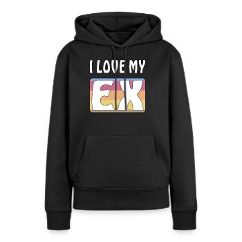 J’AIME MON EX - Sweat à capuche Premium bio Femme - noir - Devant - Julia (174cm)