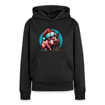 Noël Gourmand Cochon Gourmand - Sweat à capuche Premium bio Femme - noir - Devant - Julia (174cm)
