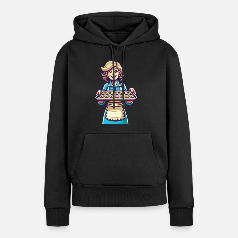 Cheerful baker with fresh biscuits - Women’s Premium Organic Hoodie - black