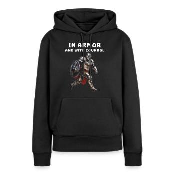EN ARMURE ET AVEC COURAGE - Sweat à capuche Premium bio Femme - noir - Devant - Julia (174cm)
