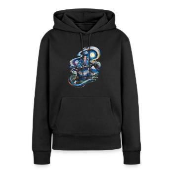 Samouraï Ronin monture fuji japonais - Sweat à capuche Premium bio Femme - noir - Devant - Julia (174cm)