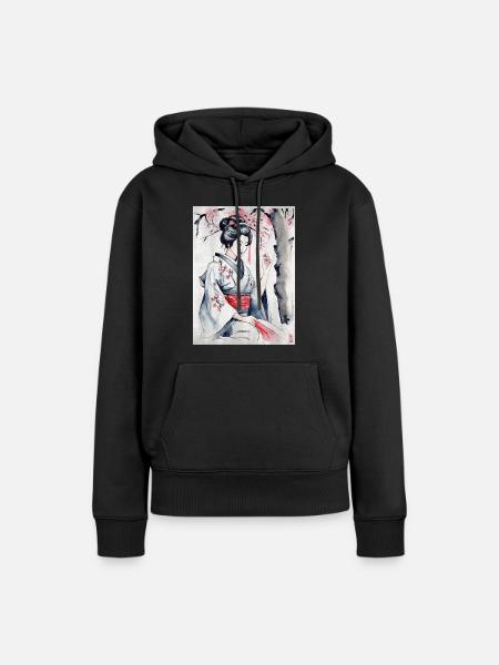 Watercolor Geisha - Women’s Premium Organic Hoodie - black