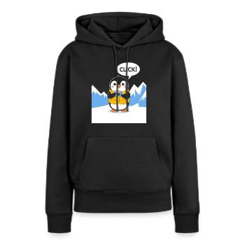 Drôle de pingouin photographe clic moment - Sweat à capuche Premium bio Femme - noir - Devant - Julia (174cm)