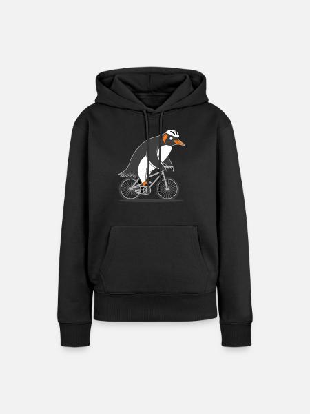 Lustiger Pinguin Auf Fahrrad Abenteuer - Dame Premium hoodie, økologisk bomuld - sort