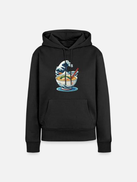 Ramen Ukiyo-E Japanese Retro Streetwear - Premium økologisk hettegenser for kvinner - svart