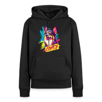 Corgy Dog Art Neon Colored Style - Frauen Premium Bio Hoodie - Schwarz - Vorne - Julia (174cm)