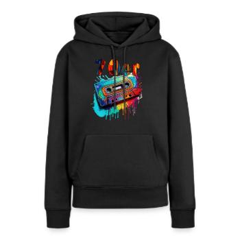 MUSIKKASETTE 70er - Frauen Premium Bio Hoodie - Schwarz - Vorne - Julia (174cm)