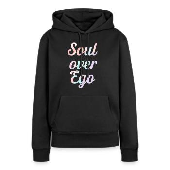 Inspiration : Citation de l’âme sur l’ego - Sweat à capuche Premium bio Femme - noir - Devant - Julia (174cm)
