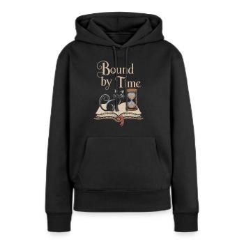 Gebunden An Die Zeit Zauberhafte Katze Mit Buch - Frauen Premium Bio Hoodie - Schwarz - Vorne - Julia (174cm)