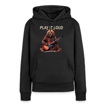 BÄR ROCKGITARRE PLAY GUITAR - Frauen Premium Bio Hoodie - Schwarz - Vorne - Julia (174cm)