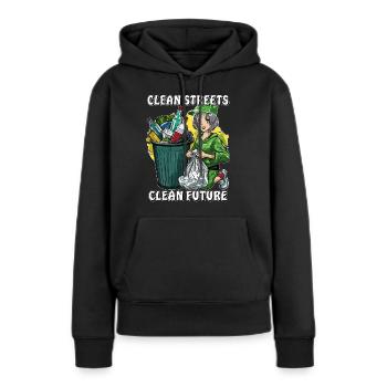 RUES PROPRES, FUTURE POUBELLE PROPRE AVENIR - Sweat à capuche Premium bio Femme - noir - Devant - Julia (174cm)