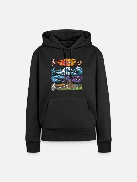 Feu, Eau, Terre, Air, Musique, Éléments - Sweat à capuche Premium bio Femme - noir