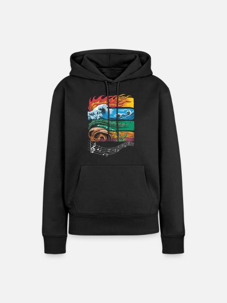 Feu, Eau, Terre, Air, Musique, Éléments - Sweat à capuche Premium bio Femme - noir