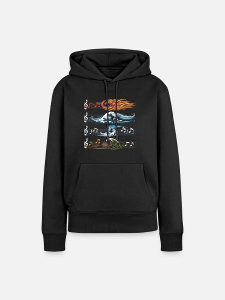 Feu, Eau, Terre, Air, Musique, Éléments - Sweat à capuche Premium bio Femme - noir