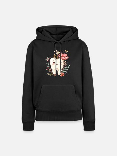 Blütenzahn mit Schmetterlingen - Frauen Premium Bio Hoodie - Schwarz