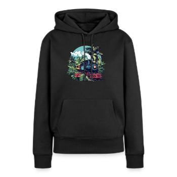 Dampflok durch Palmen - Frauen Premium Bio Hoodie - Schwarz - Vorne - Julia (174cm)