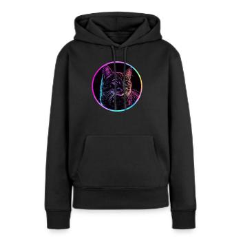Neon Katze im Kreis - Frauen Premium Bio Hoodie - Schwarz - Vorne - Julia (174cm)