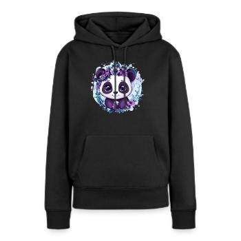 Panda mit Blumenkranz - Frauen Premium Bio Hoodie - Schwarz - Vorne - Julia (174cm)