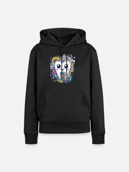 Zahn mit Blumenlächeln - Frauen Premium Bio Hoodie - Schwarz