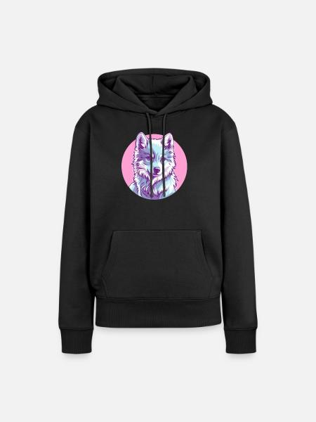 Arktischer Wolf in Rosa - Frauen Premium Bio Hoodie - Schwarz