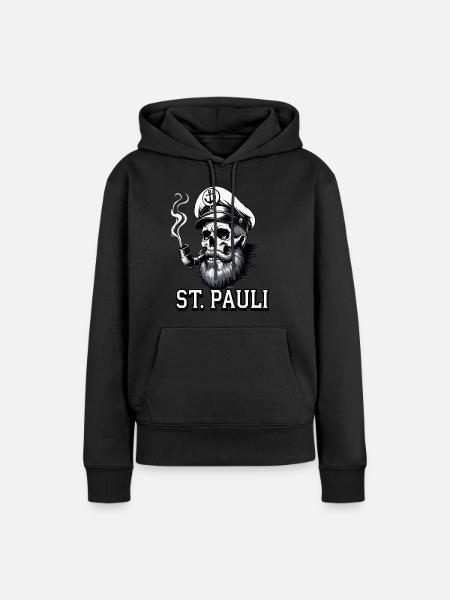 St.Pauli Kiez Hamburg Totenkopf Sankt Pauli - Dame Premium hoodie, økologisk bomuld - sort